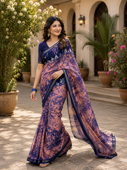 Pathshala Premium Viscose Mul Cotton Printed Saree with Zari Border