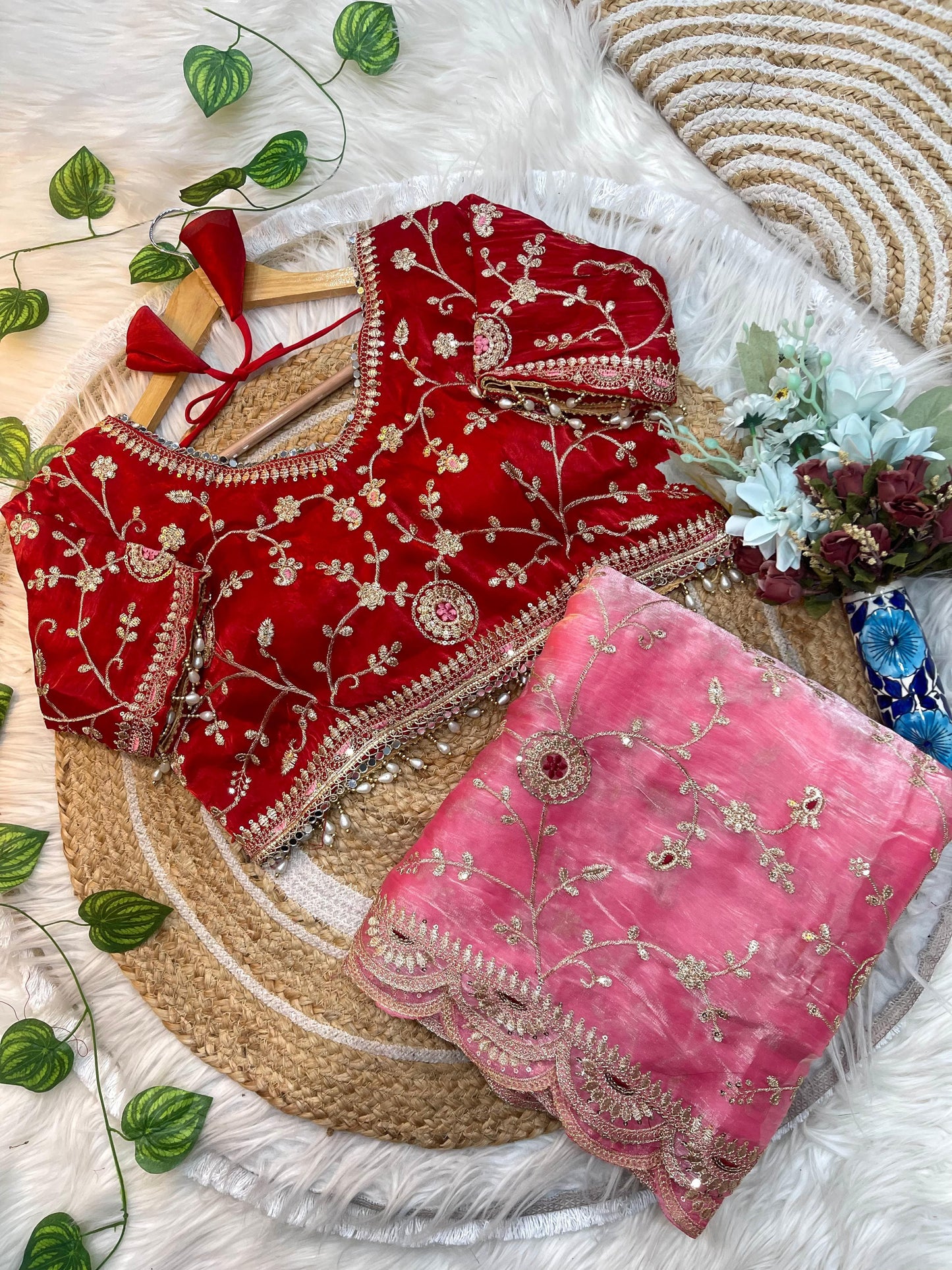 Ananya Soft Satin Silk Embroidery Saree with Heavy Border & Stitched Blouse