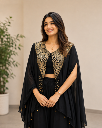 Star Georgette Indo Western Set | Sequins Zari Embroidered Jacket Pant Set