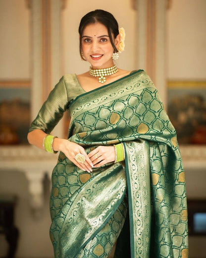 Elegant Green Zari Work Saree