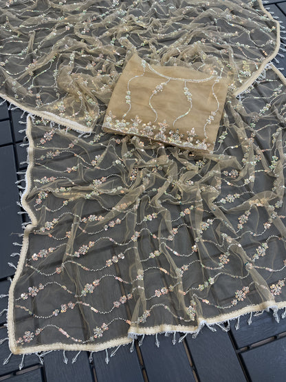 Sufy Premium Butterfly Net Saree with Beads & Moti Sequin Work