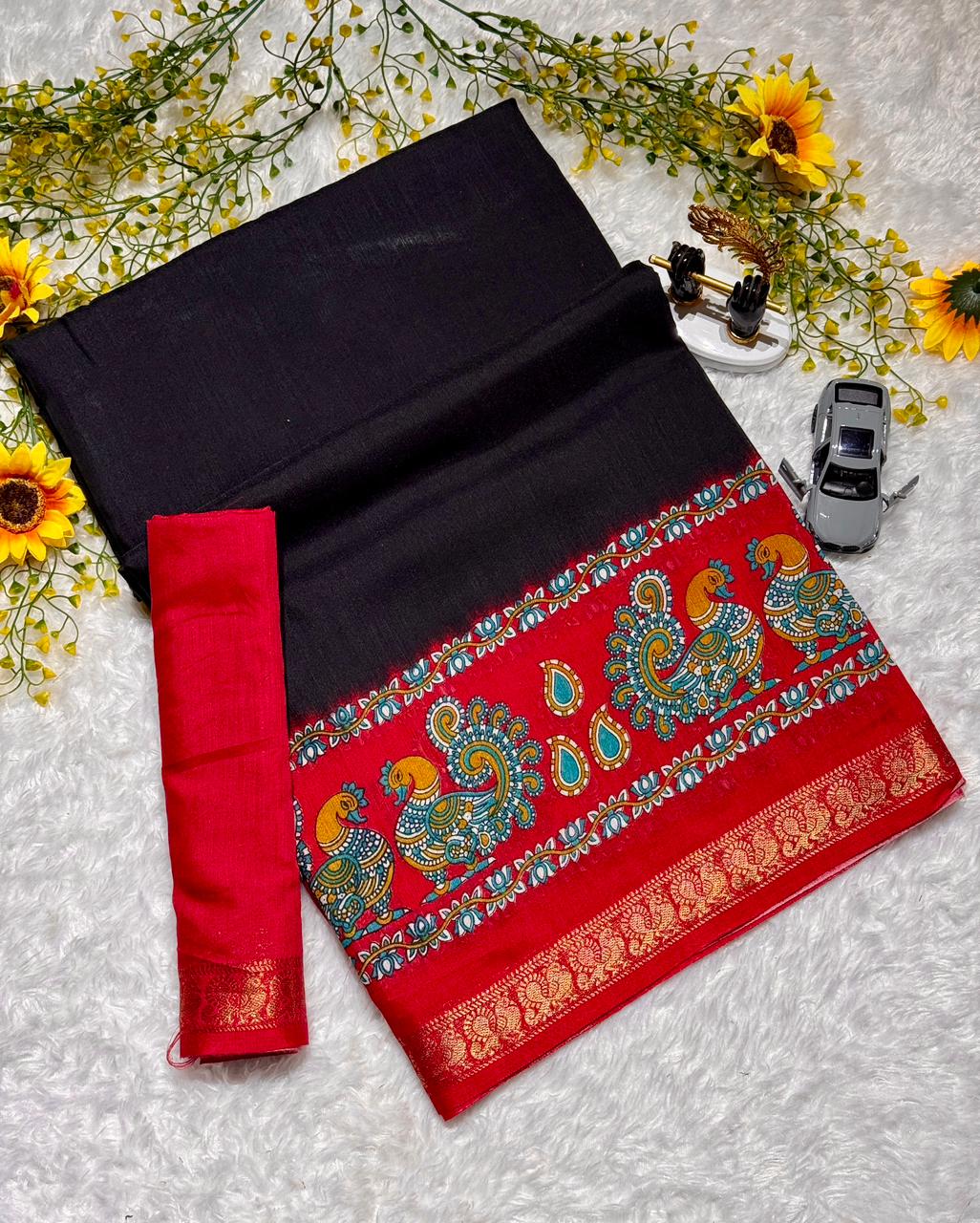 Mangalagiri Mulmul Cotton Saree with Floral Print & Jacquard Border | Lightweight Daily & Festive Wear