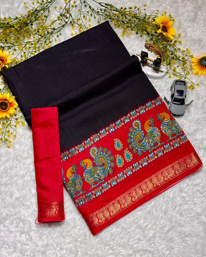 Mangalagiri Mulmul Cotton Saree with Floral Print & Jacquard Border | Lightweight Daily & Festive Wear