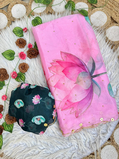 Rosy Soft Teby Silk Floral Print Saree