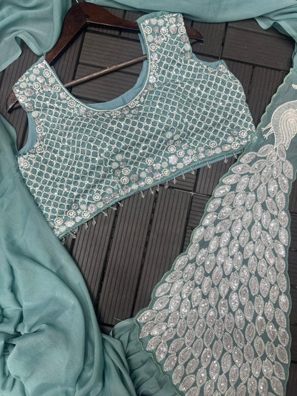 Super Trending Heavy Georgette Ready to Wear Embroidery Sequence Saree