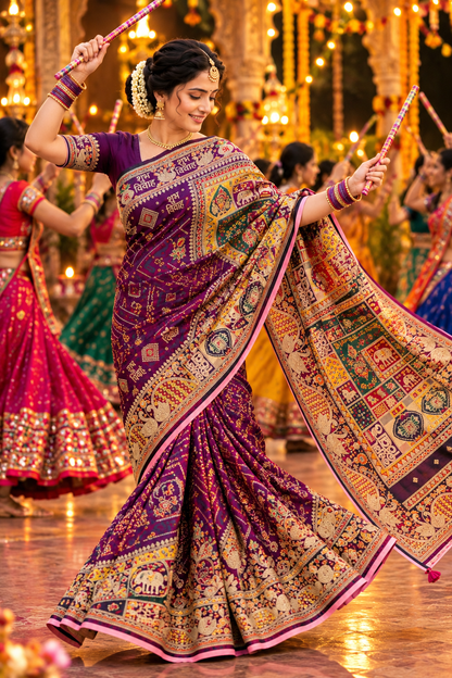Wedding Special Dola Silk Saree with Hand-Dyeing Mena & Zarkhan Work