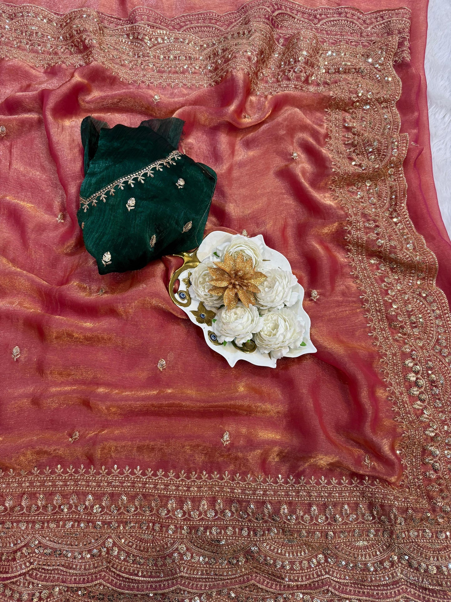 Elegant Space Chiffon Embroidery Saree with Scallop Border