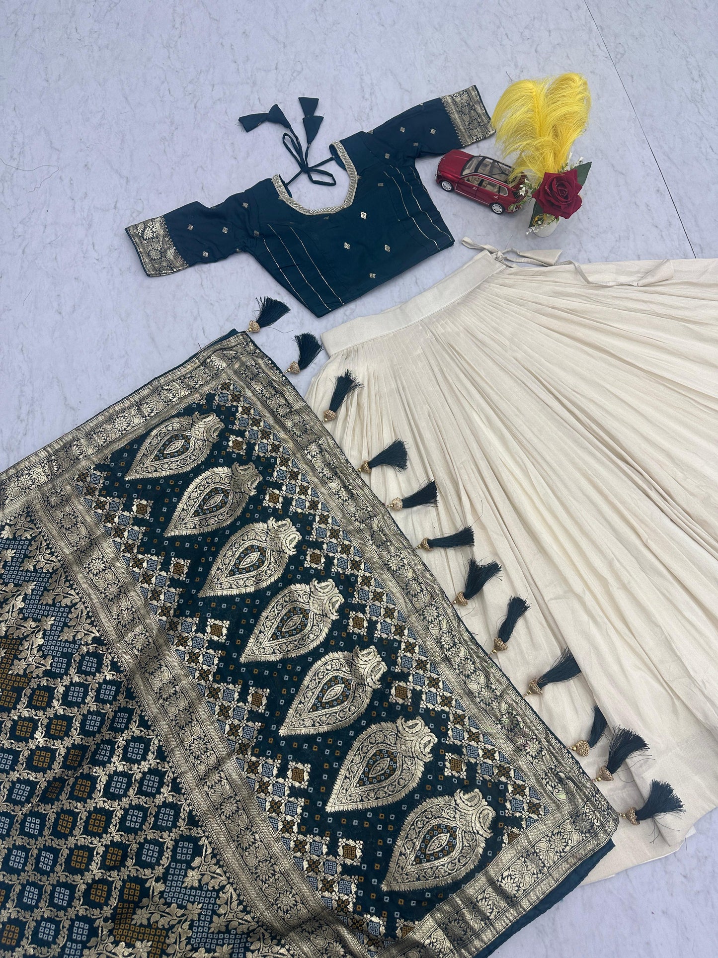 Wedding Special Jacquard Silk Lehenga & Saree Set With Rich Zari Work