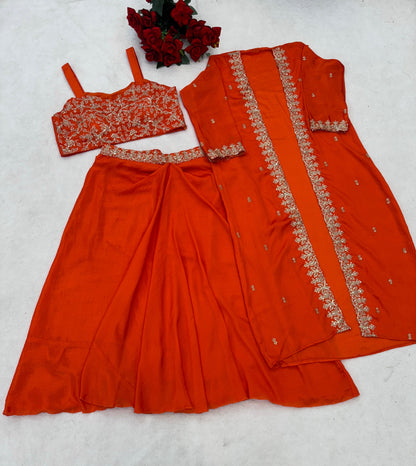 Premium Chinon Silk Embroidered Shrug Sharara Set – Party & Festive Wear