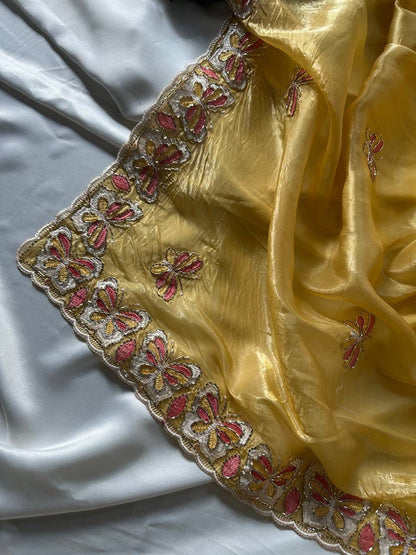 Radha Butterfly Motif Embroidered Crushed Organza Saree