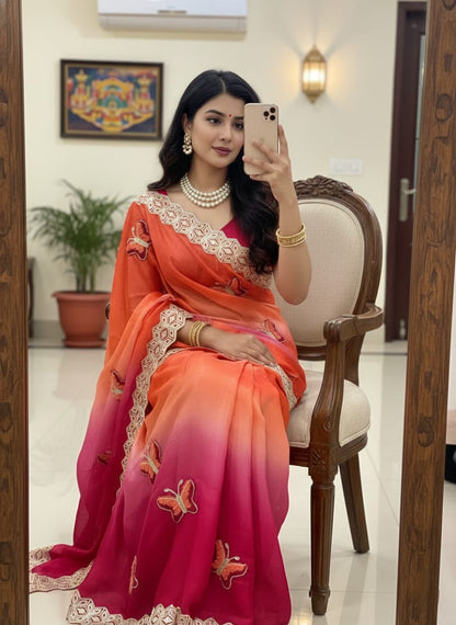 Rubina Soft Fendy Butterfly Work Saree with Gota Patti Lace Border