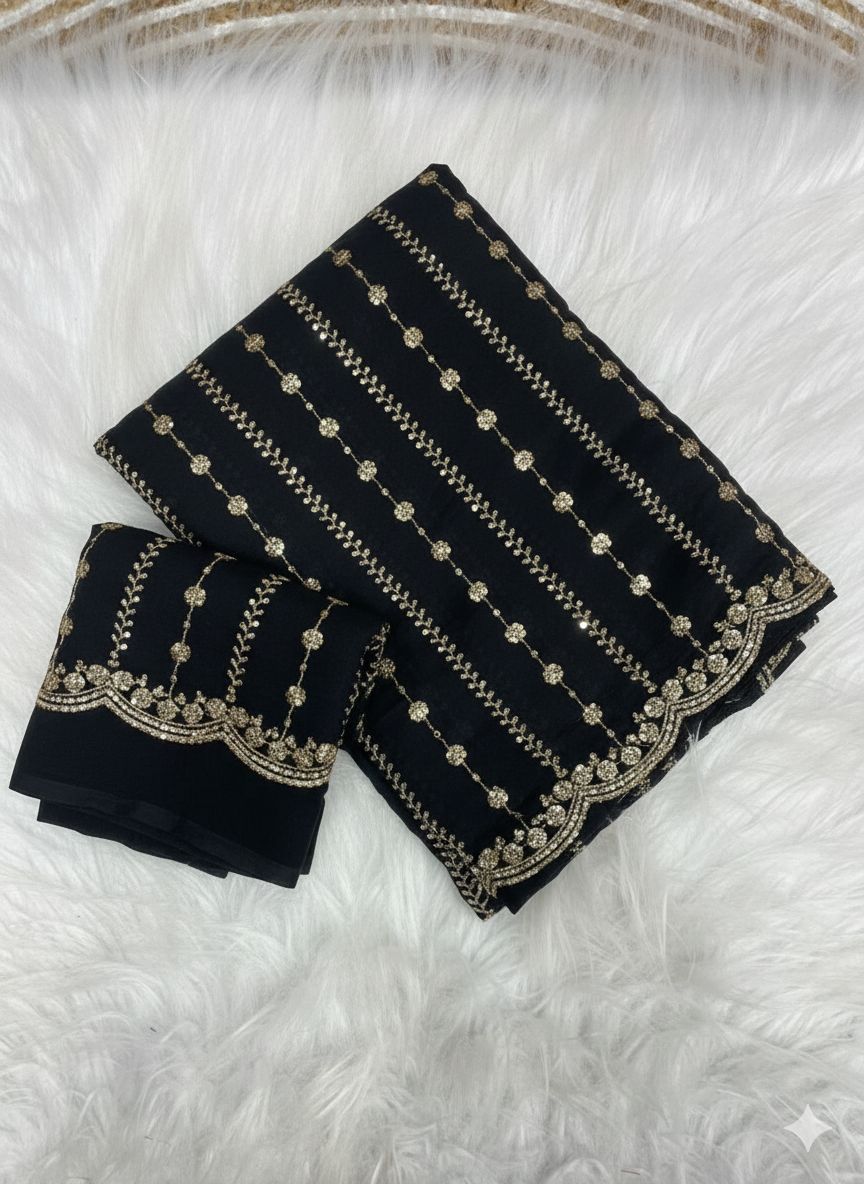 Star Georgette Sequence Embroidery Work Saree with Running Blouse
