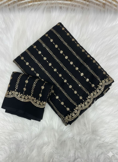 Star Georgette Sequence Embroidery Work Saree with Running Blouse