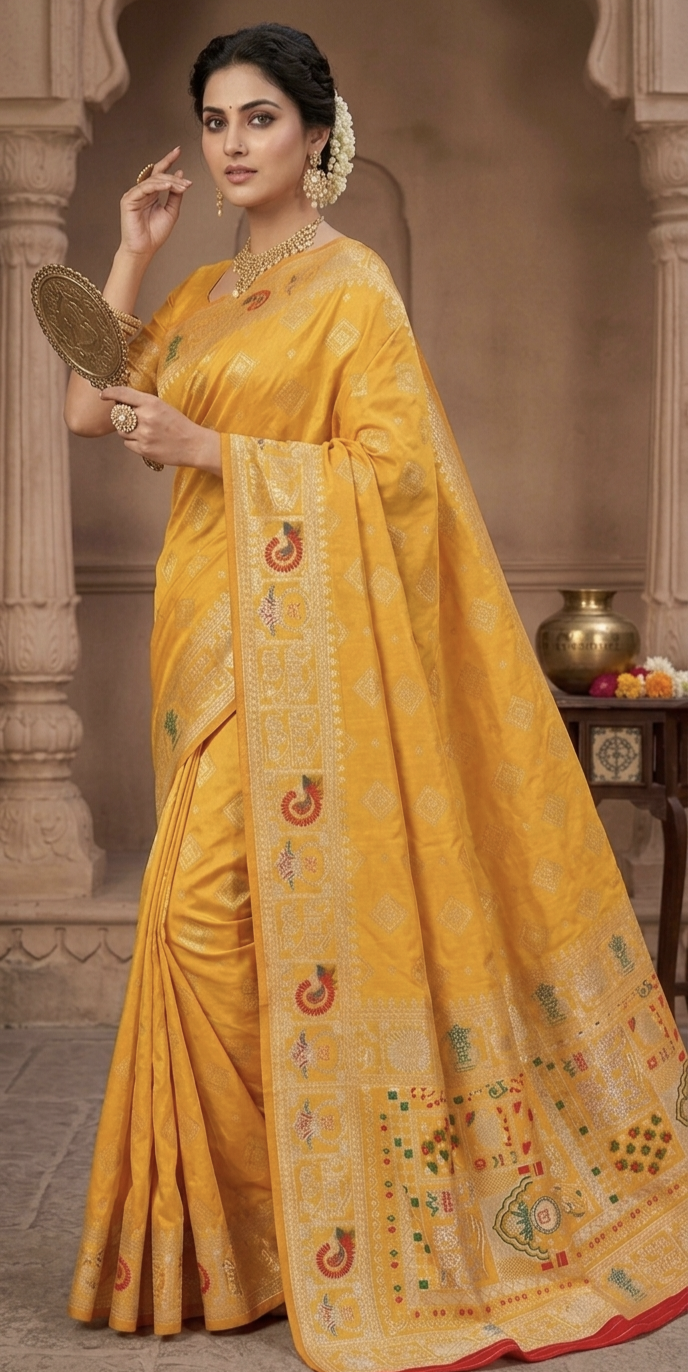 Wedding Special Dola Silk Designer Saree with Zarkhan Work