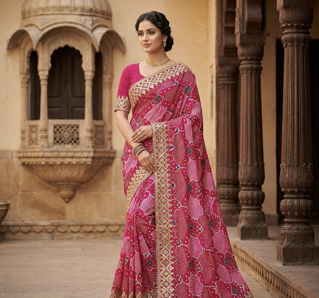 Designer Bandhani Print Saree with Rich Border – Elegant Traditional Wear
