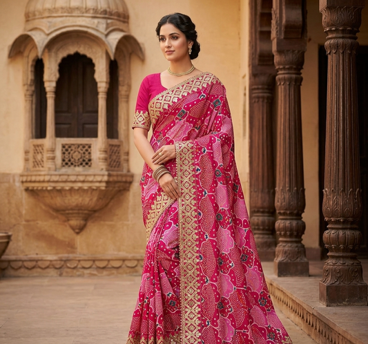 Designer Bandhani Print Saree with Rich Border – Elegant Traditional Wear