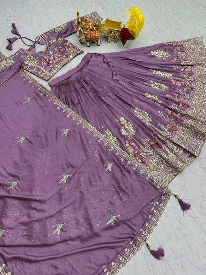 Wedding Embroidered Vichitra Silk Lehenga Choli Set