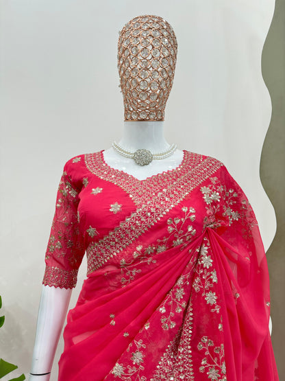 Designer Tibby Silk Saree with Thread & Sequence Work – Wedding Special