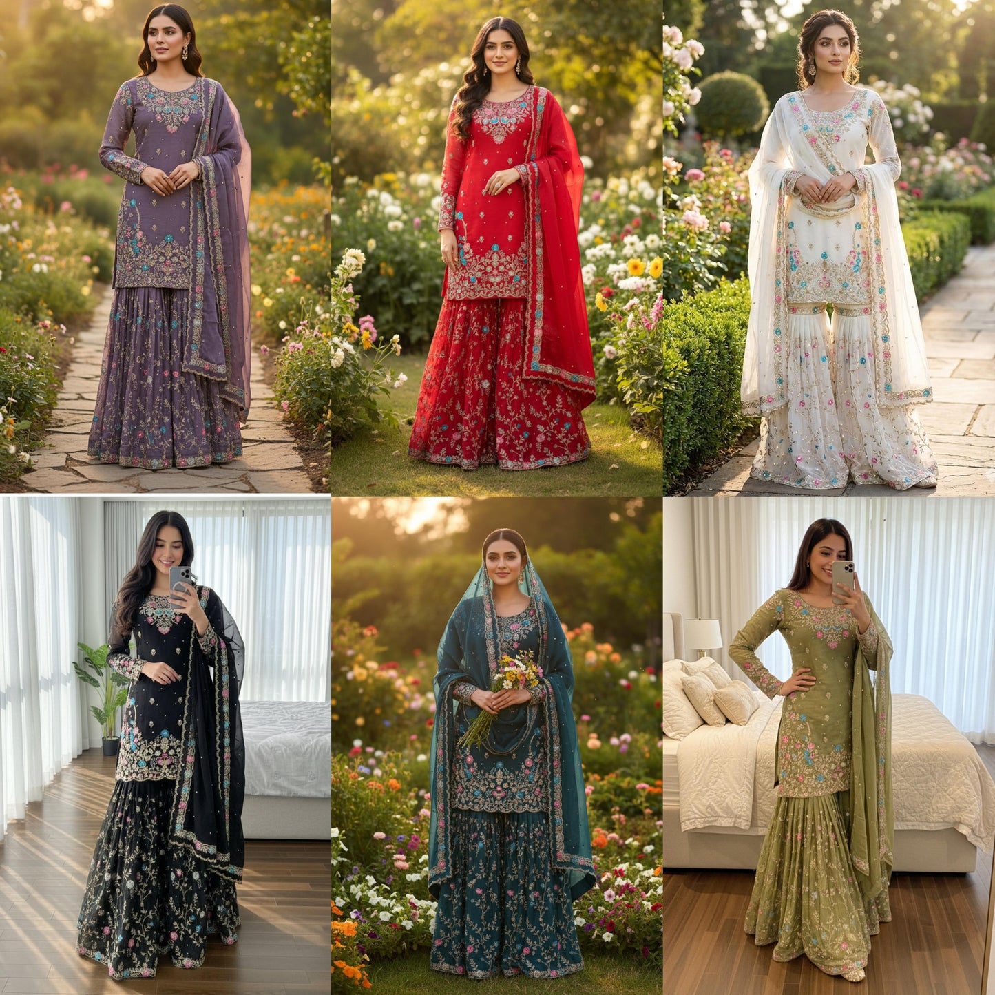 5000 Series Premium JMC Silk Anarkali Sharara Set with Heavy Embroidery & Dupatta