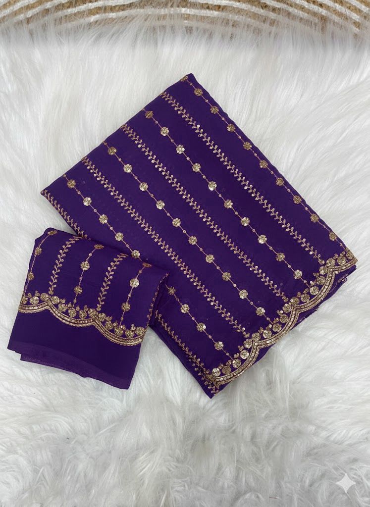 Star Georgette Sequence Embroidery Work Saree with Running Blouse