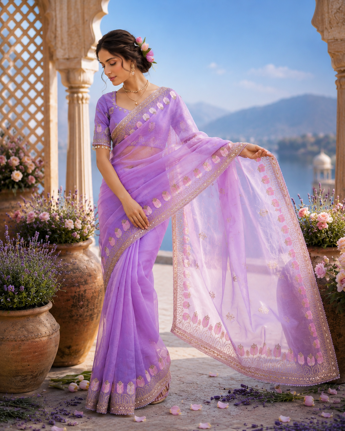Lotus Soft Fendy Satin Saree With Embroidery Sequence & Thread Work Border