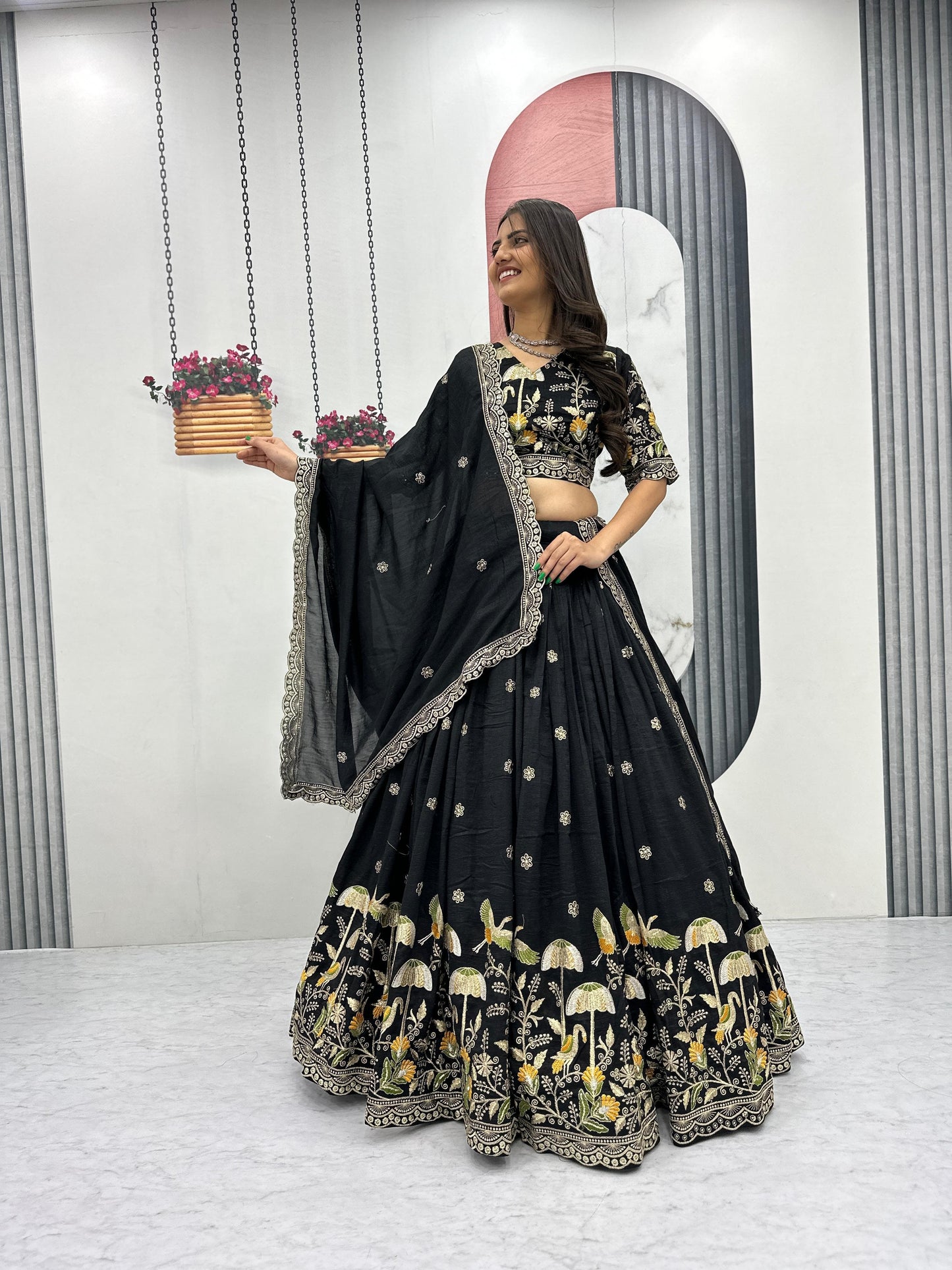 Embroidered Vichitra Silk Lehenga Choli Set