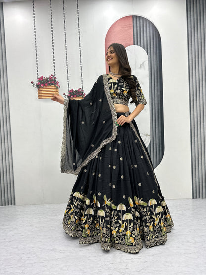 Embroidered Vichitra Silk Lehenga Choli Set