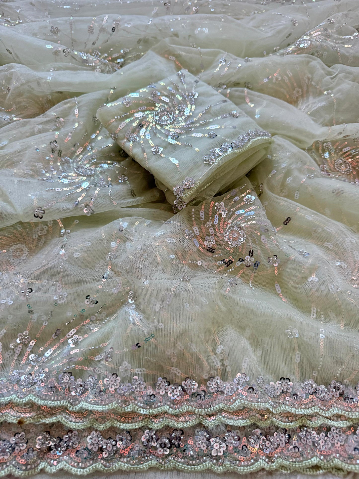 Premium Butterfly Soft Net Saree With Multi Sequence & Thread Embroidery