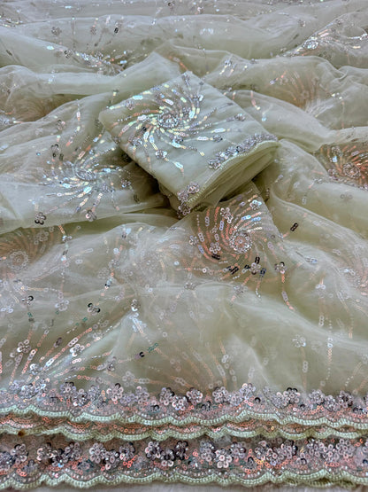 Premium Butterfly Soft Net Saree With Multi Sequence & Thread Embroidery