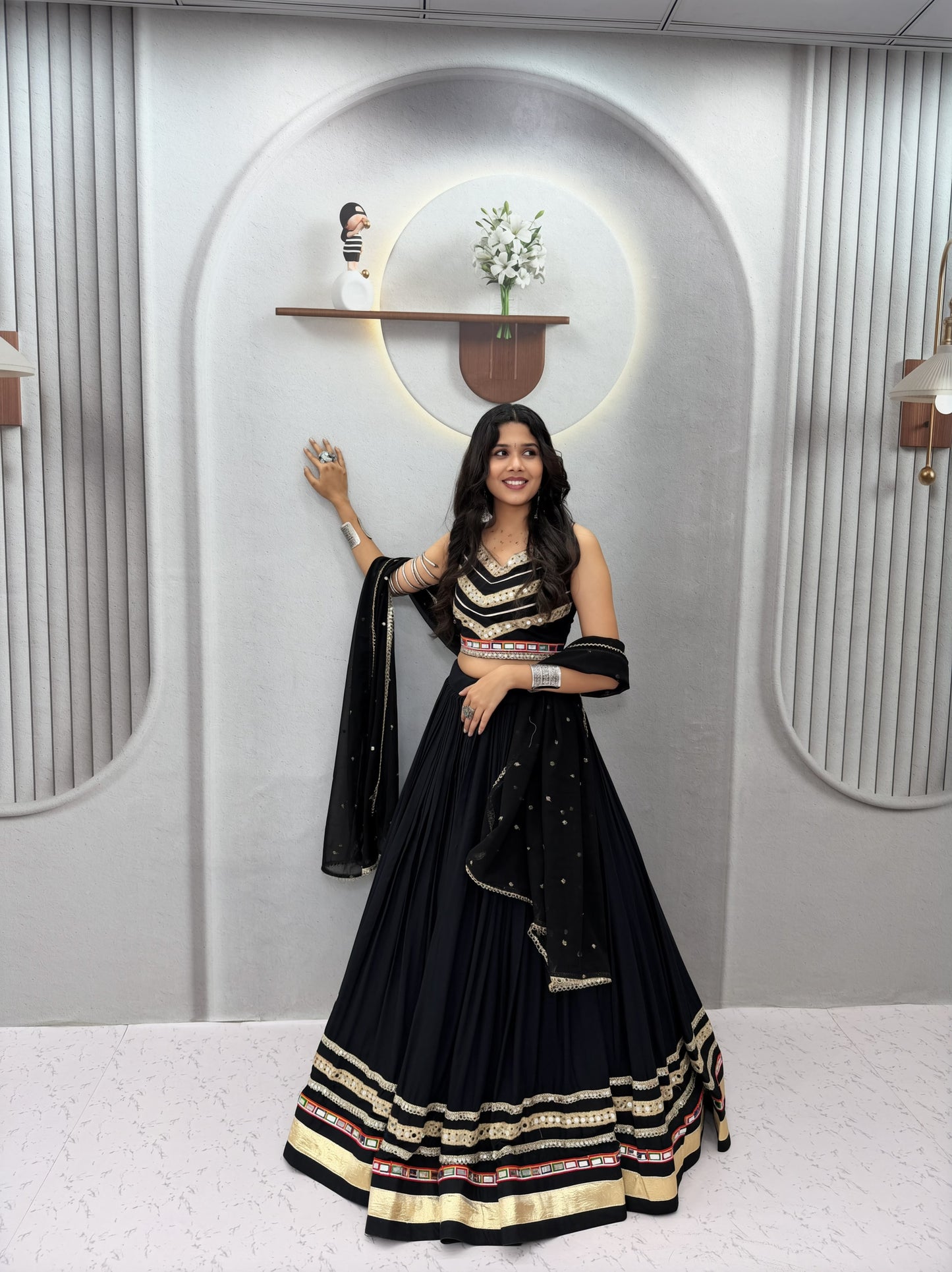 Navratri Special Pure Cotton Lehenga Choli with Vintage Dupatta | 6 Meter Flair | Gamthi Work