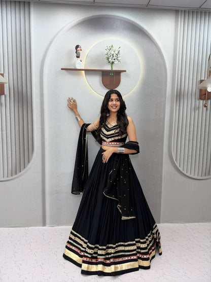 Navratri Special Pure Cotton Lehenga Choli with Vintage Dupatta | 6 Meter Flair | Gamthi Work