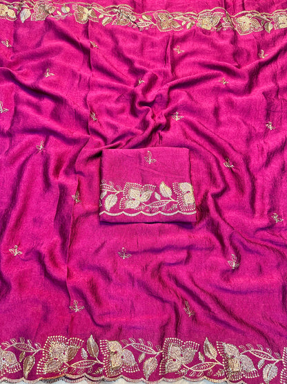 Soft Rangoli Crush Silk Saree with Heavy Sequence & Bits Embroidery | Party Wear Designer Saree