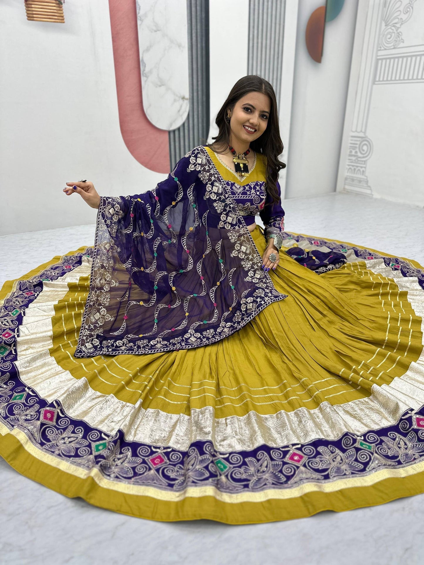 Navratri Special Pure Cotton Lehenga Choli Set | 6 Meter Flair | Heavy Embroidery Work | Fox Georgette Dupatta