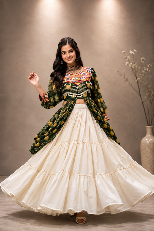 Navratri Special Gamathi Work Cotton Lehenga Choli | 9 Meter Flair