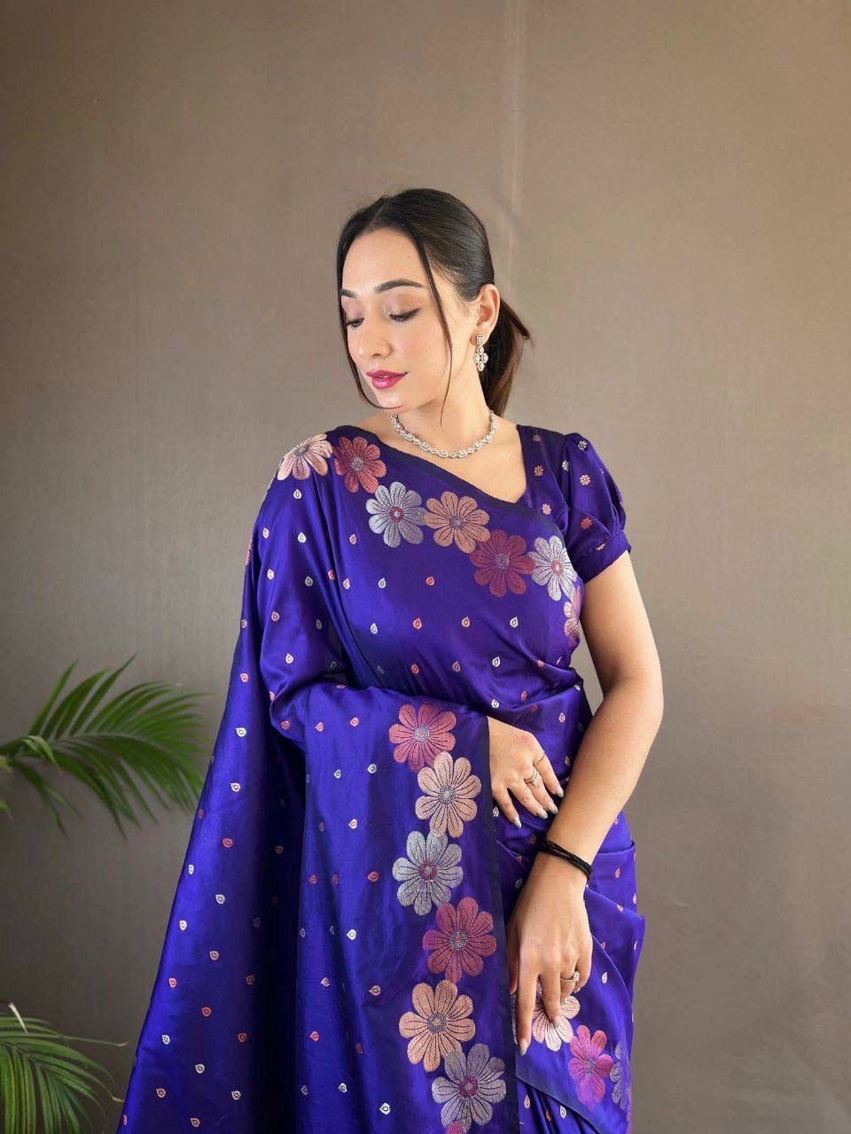 Royal Blue Floral Saree