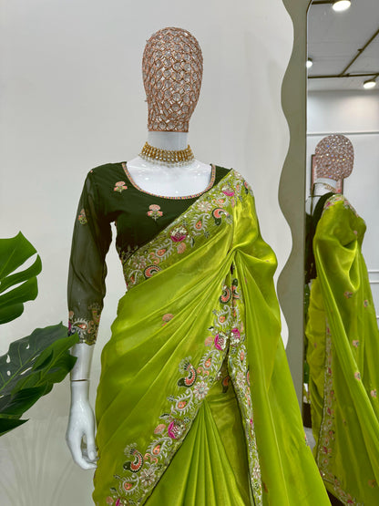 Designer Jimmy Choo Silk Saree with Thread & Sequence Work Blouse
