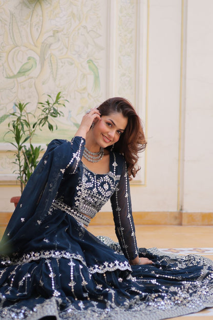 Heavy Fox Georgette Wedding Lehenga Choli with 7mm Sequence Work (2 Colors)