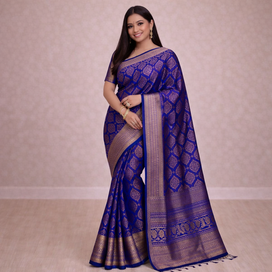 Royal Blue Jacquard Silk Saree