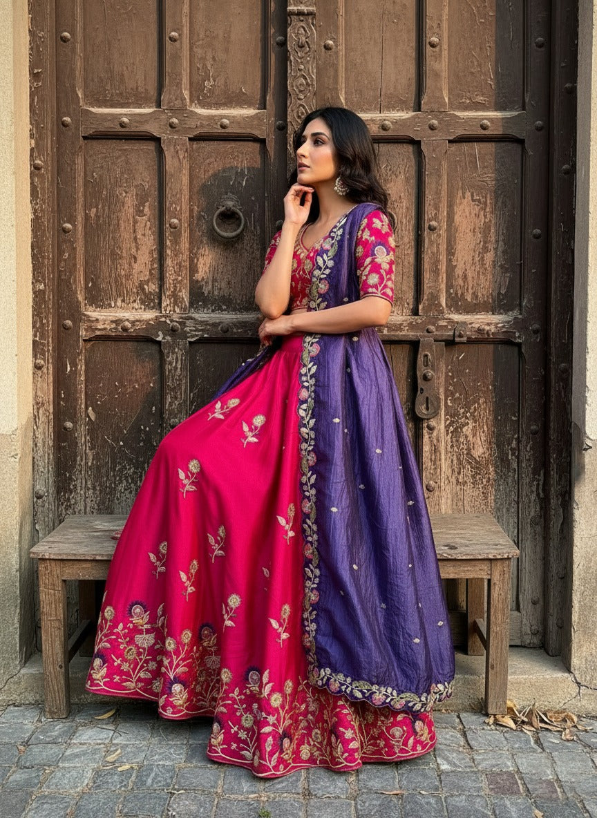 Star Tissue Silk Heavy Embroidered Festival Lehenga Choli with Dupatta (4 Colors)