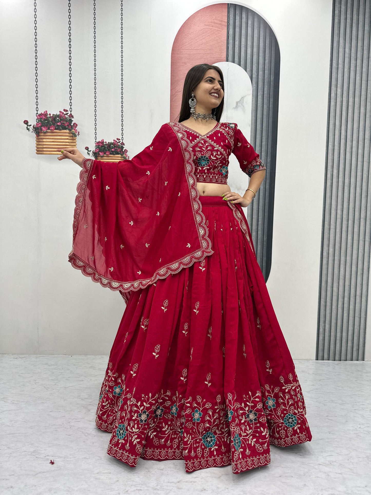 Festival Wear Vichitra Silk Embroidered Lehenga Choli Set