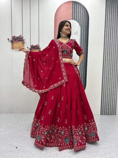 Festival Wear Vichitra Silk Embroidered Lehenga Choli Set