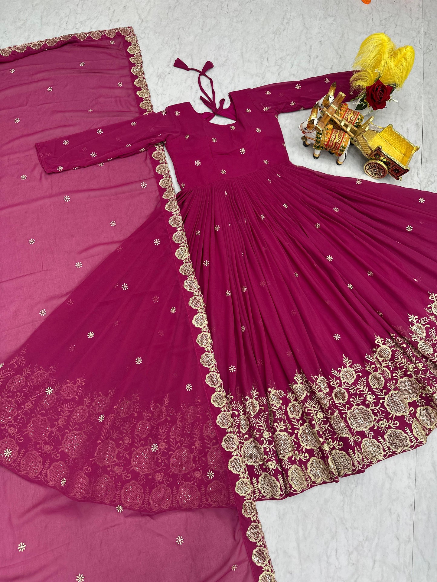 Festival Wear Fox Georgette Embroidered Long Gown with Dupatta (Fully Stitched)