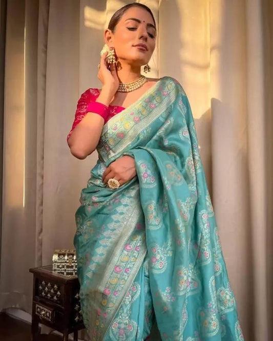 Sea Green Woven Saree