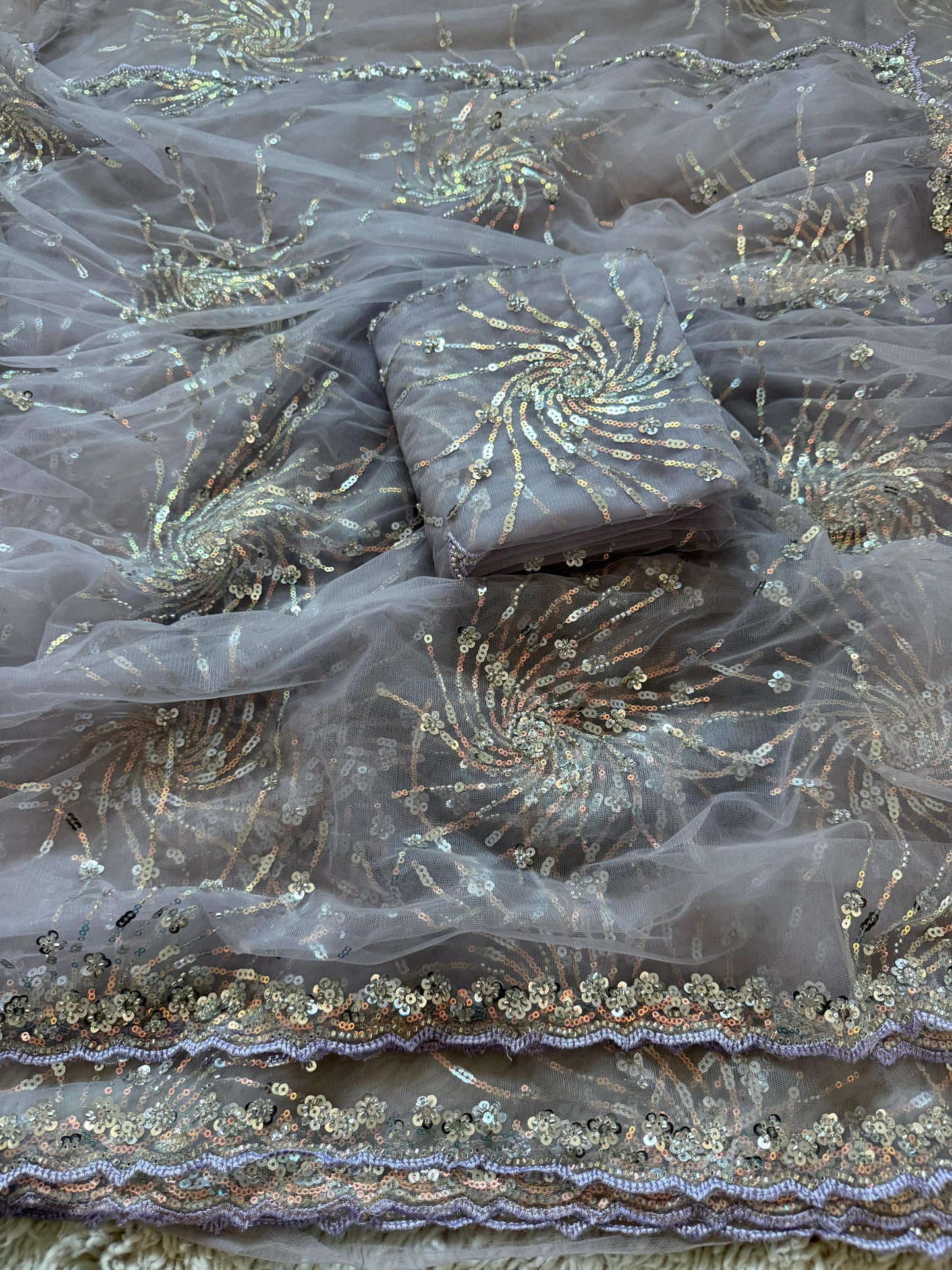 Premium Butterfly Soft Net Saree With Multi Sequence & Thread Embroidery
