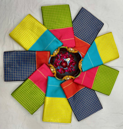 Green Cotton Saree with Pink Traditional Border