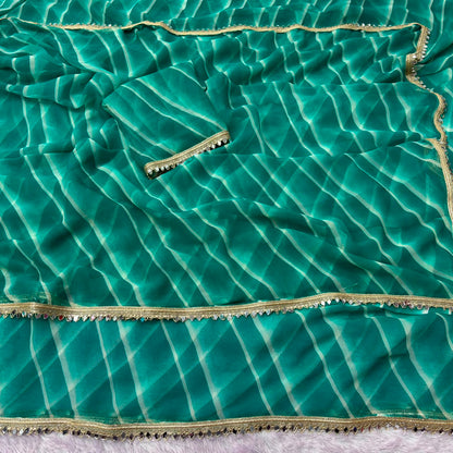 Georgette Leheriya Saree with Mirror Lace Border & Unstitched Blouse | Designer Party Wear Saree