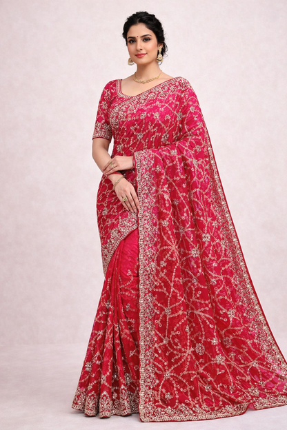 Heavy Embroidered Net Saree with Designer Blouse – Party & Wedding Wear (2 Colors)