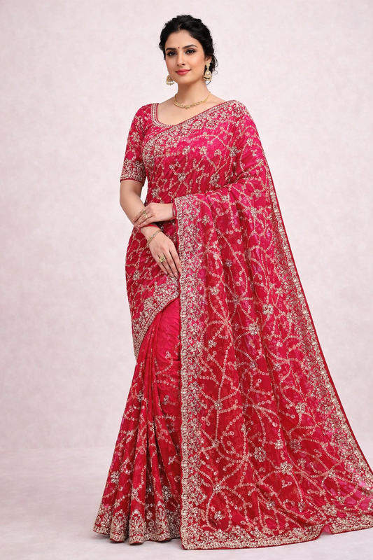 Heavy Embroidered Net Saree with Designer Blouse – Party & Wedding Wear (2 Colors)