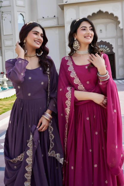 Festival Wear Fox Georgette Embroidered Long Gown with Dupatta (Fully Stitched)