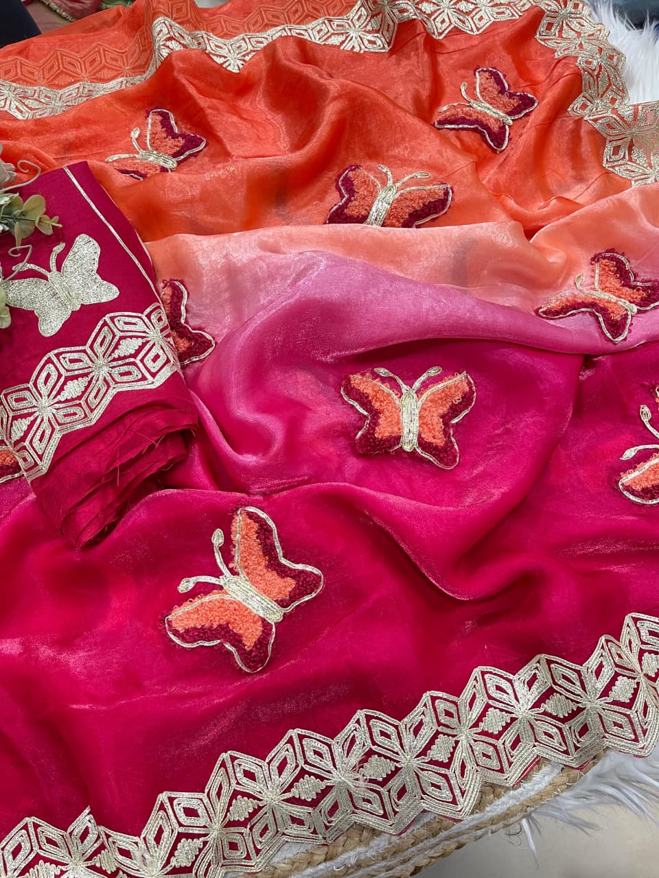 Rubina Soft Fendy Butterfly Work Saree with Gota Patti Lace Border